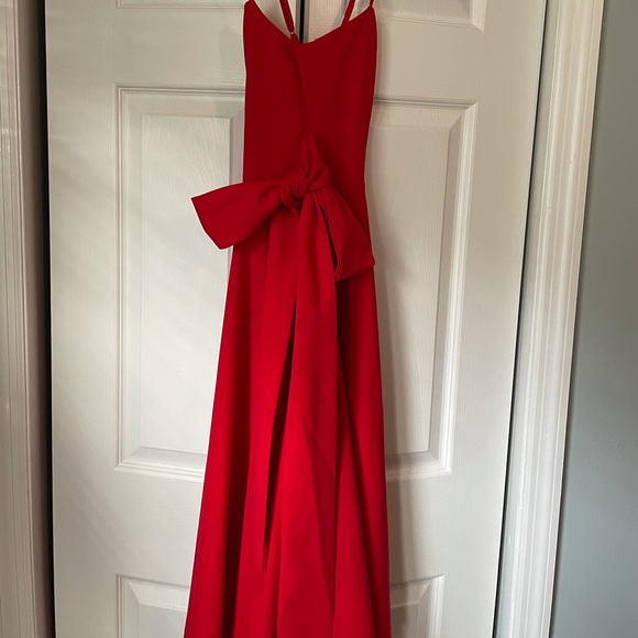 Strappy back Midi Spaghetti Strap Red Dress Ribbon Bow - Picture 5 of 6